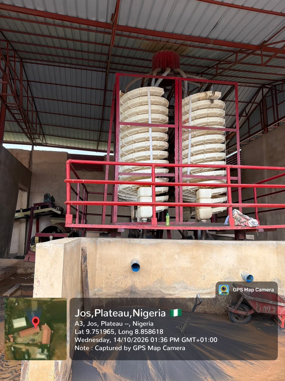 Twin banks of spiral concentrators on a raised frame in the plant
